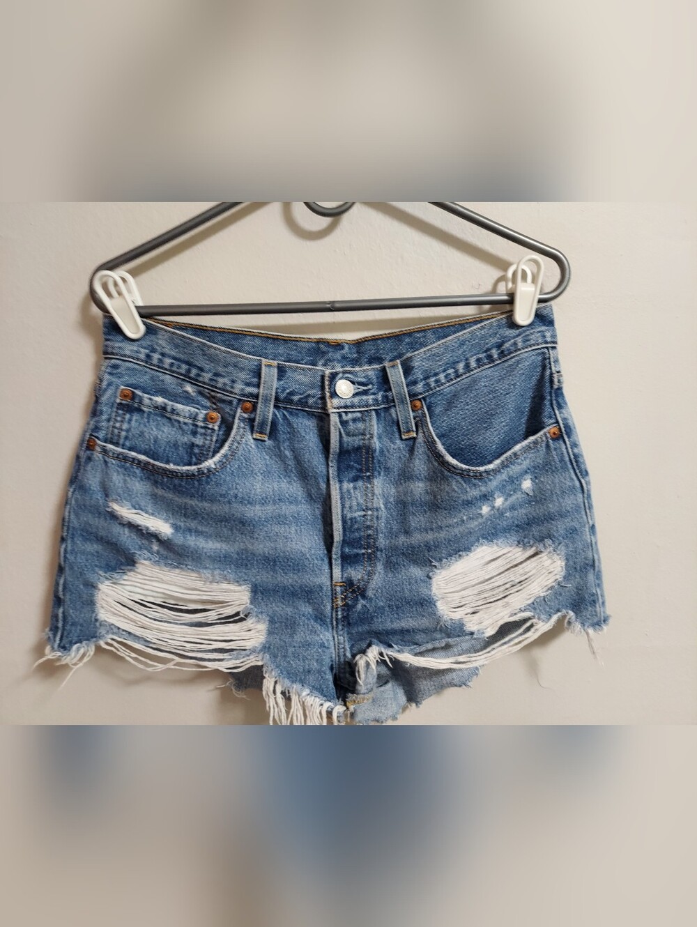 Levi's 501 Distressed Light Blue Denim Cutoff Shorts